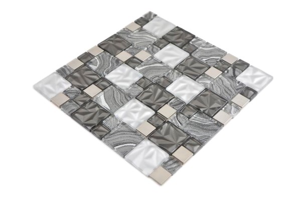 MOZAIK COMBINATION CRYSTAL/STAHL MIX GREY/BLACK 30X30