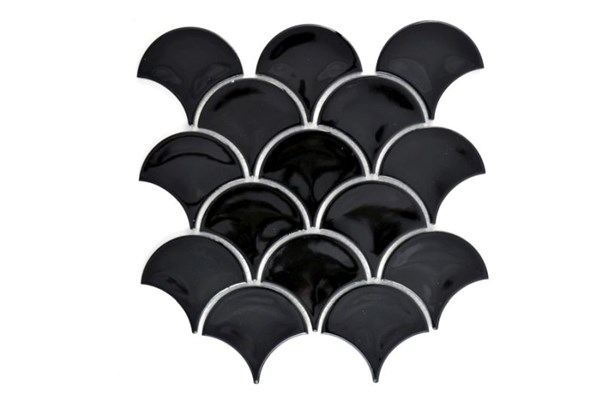 MOZAIK FAN PATTERN UNI BLACK GLOSSY 25,6X27,3